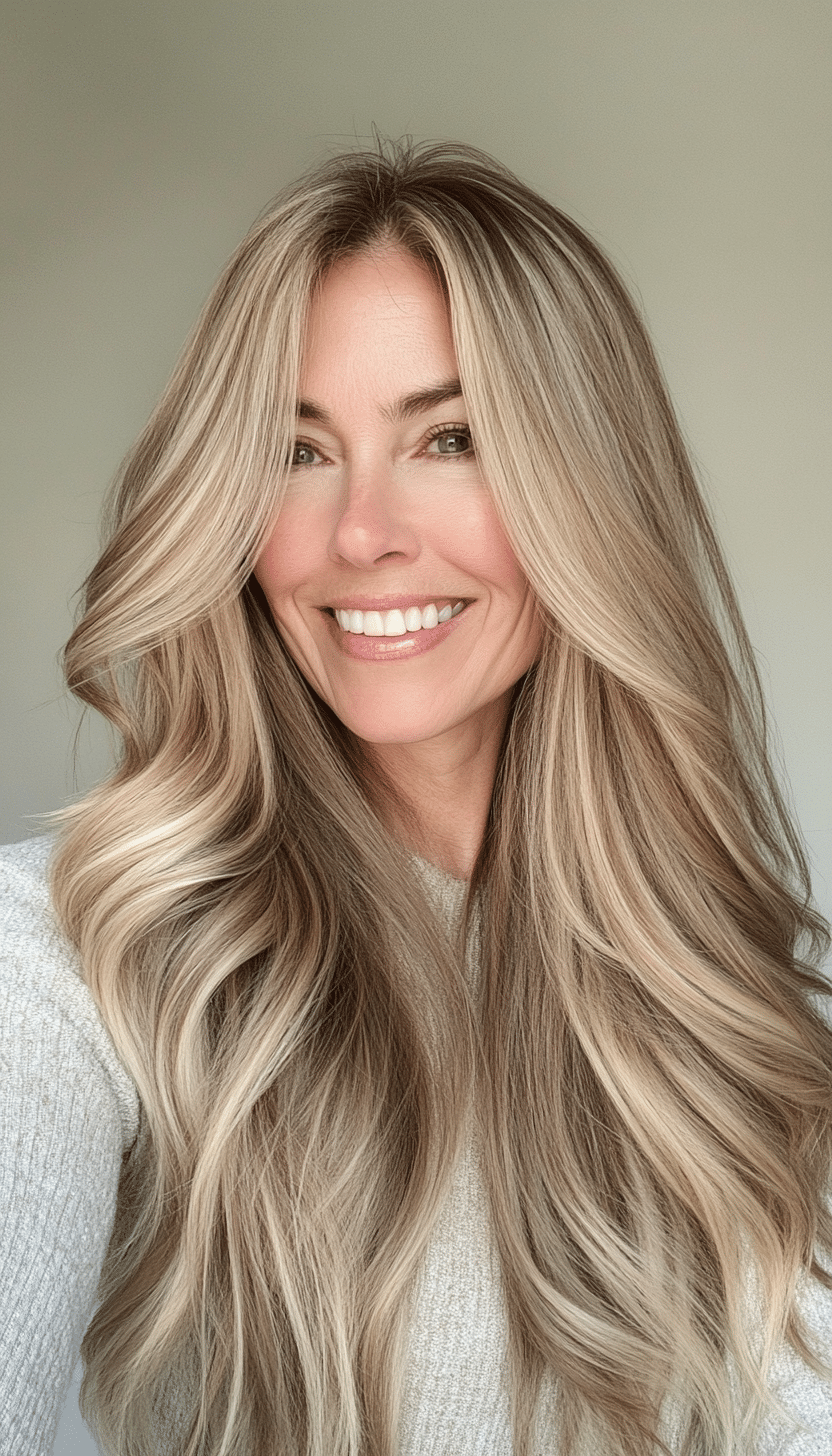 26. Warm Blonde Face-Framing Highlights (Long Hairstyles For Women Over 40) - Long Hairstyles For Women Over 40