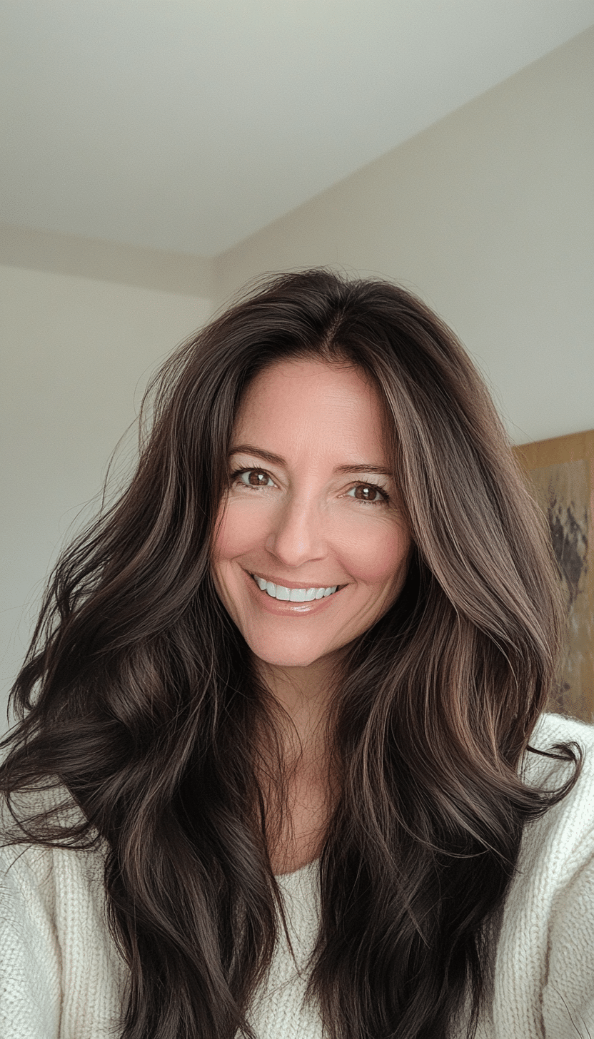 27. Dark Brown Gentle Waves (Long Hairstyles For Women Over 40) - Long Hairstyles For Women Over 40