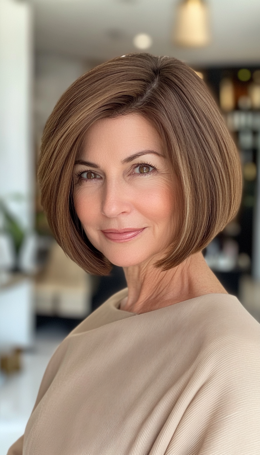 2. Classic Chestnut Rounded Bob (Short Bob Haircuts For Women Over 50) - Short Bob Haircuts For Women Over 50