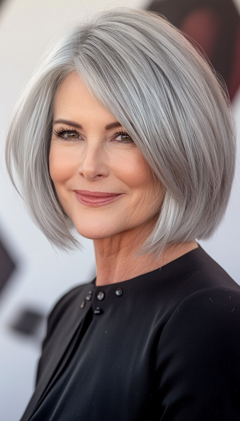 3. Textured Silver Bob (Short Bob Haircuts For Women Over 50) - Short Bob Haircuts For Women Over 50