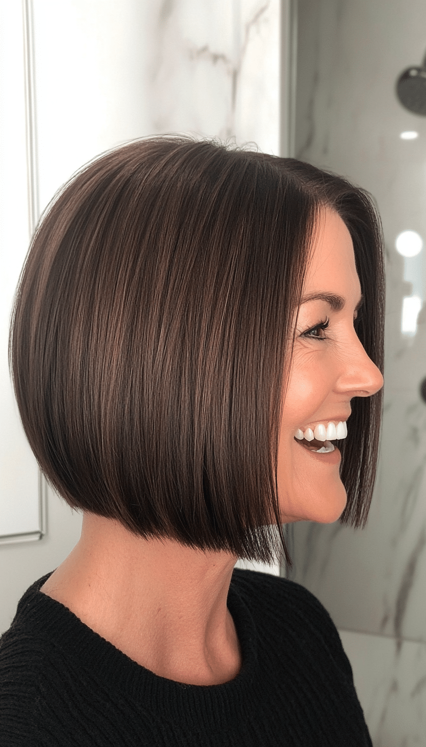 4. Sleek Straight Espresso Bob (Short Bob Haircuts For Women Over 50) - Short Bob Haircuts For Women Over 50