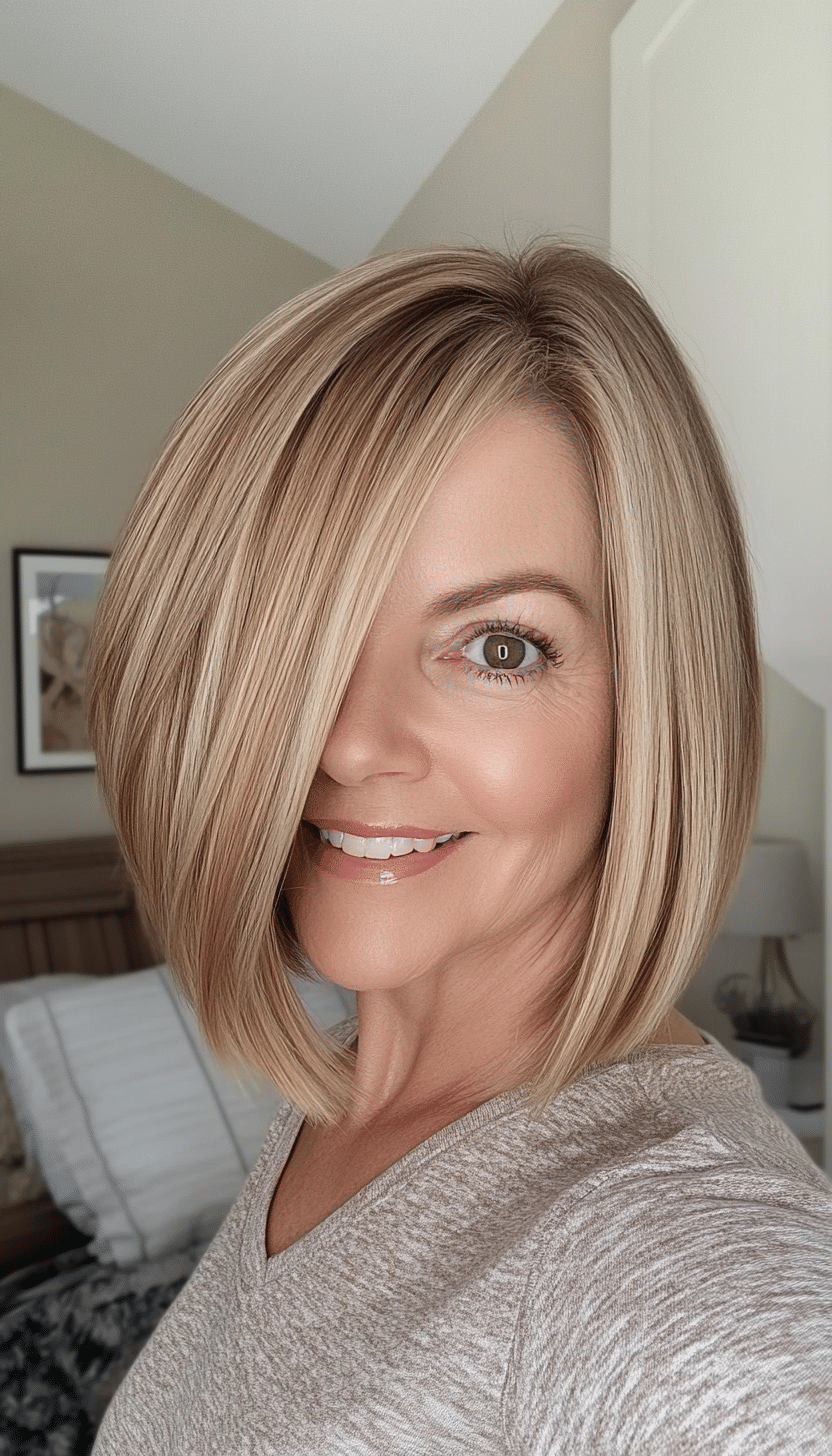 5. Honey Blonde Angled Bob (Short Bob Haircuts For Women Over 50) - Short Bob Haircuts For Women Over 50