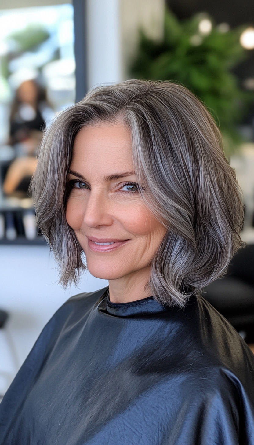 9. Wavy Pepper Gray Bob (Short Bob Haircuts For Women Over 50) - Short Bob Haircuts For Women Over 50
