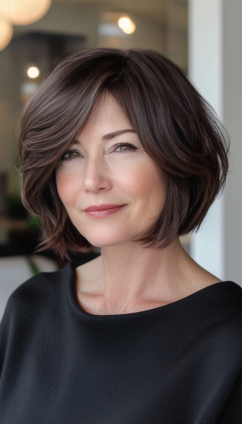 10. Chin-Length Chocolate Brown Bob (Short Bob Haircuts For Women Over 50) - Short Bob Haircuts For Women Over 50