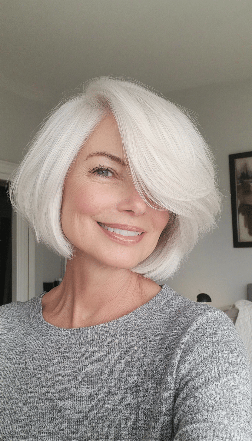 11. Voluminous Ivory White Bob (Short Bob Haircuts For Women Over 50) - Short Bob Haircuts For Women Over 50