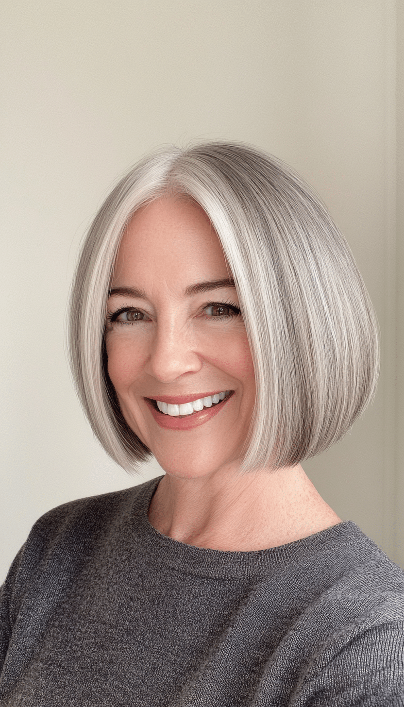 12. Natural Salt and Pepper Bob (Short Bob Haircuts For Women Over 50) - Short Bob Haircuts For Women Over 50