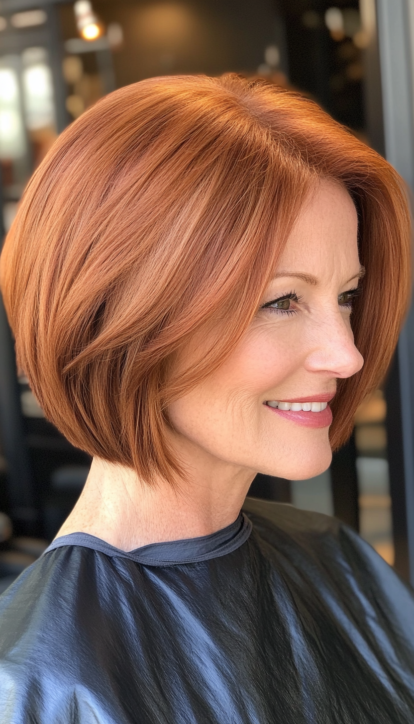 18. Smooth Copper Chin-Length Bob (Short Bob Haircuts For Women Over 50) - Short Bob Haircuts For Women Over 50