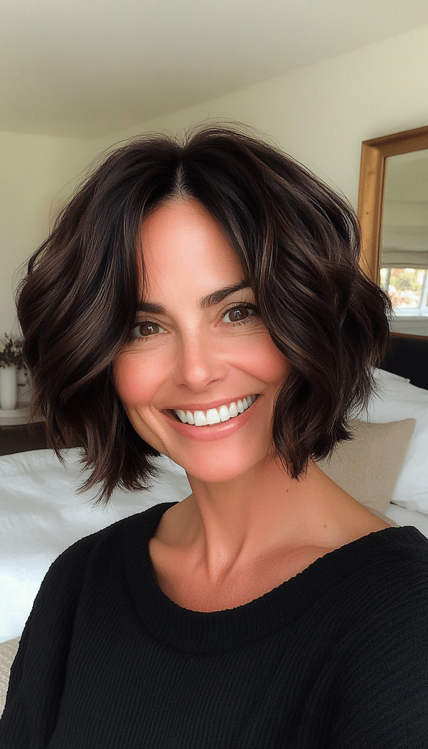 20. Textured Dark Brown Bob (Short Bob Haircuts For Women Over 50) - Short Bob Haircuts For Women Over 50