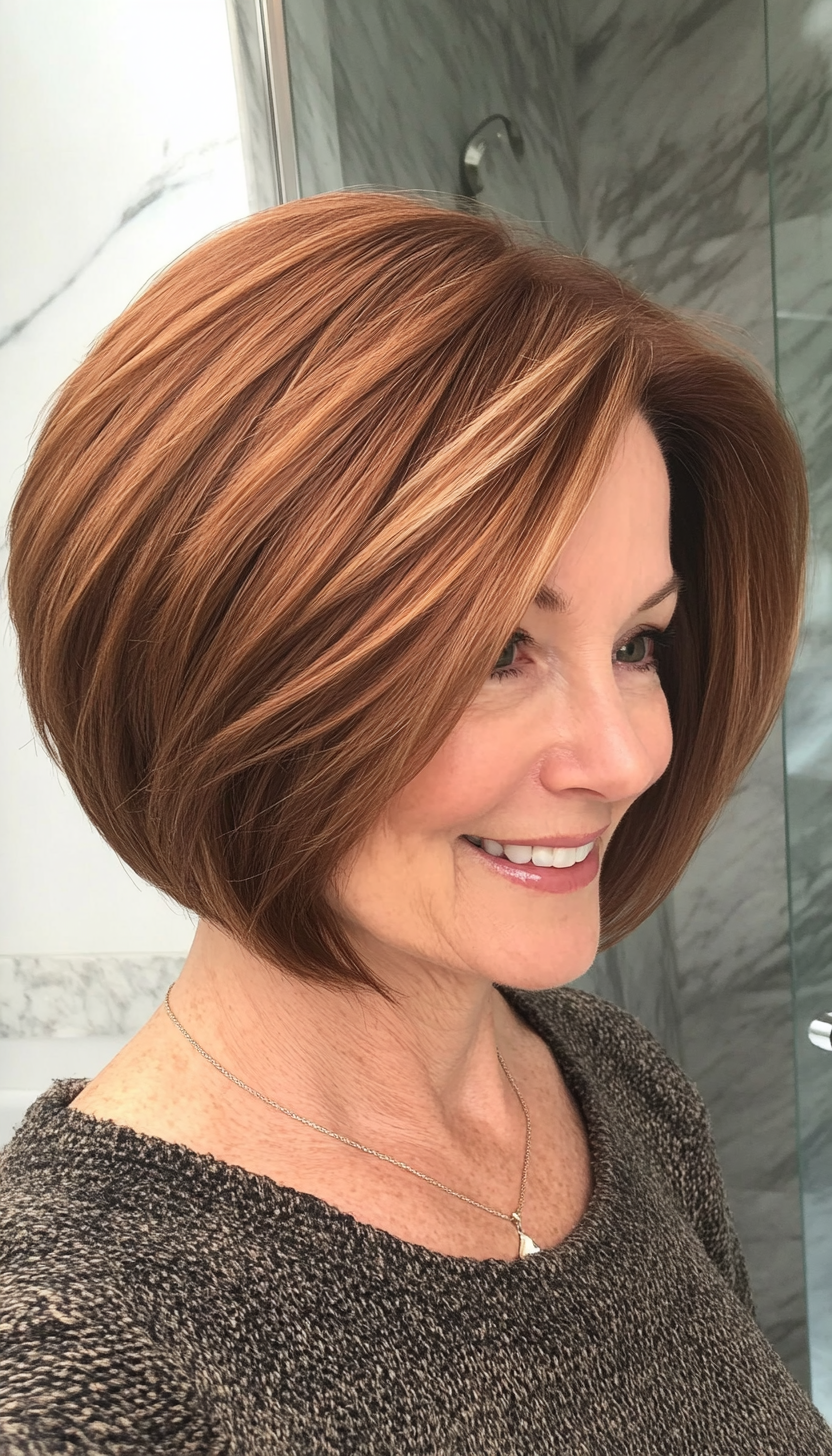 22. Shoulder-Skimming Cinnamon Bob (Short Bob Haircuts For Women Over 50) - Short Bob Haircuts For Women Over 50