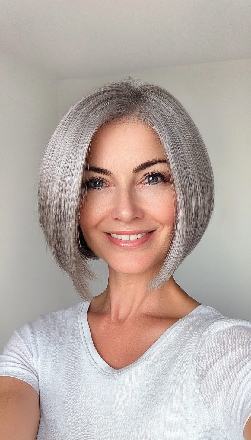 27. Rounded Silver Gray Bob (Short Bob Haircuts For Women Over 50) - Short Bob Haircuts For Women Over 50