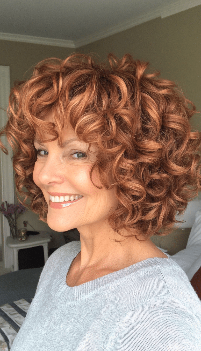 2. Soft Auburn Curly Bob (Short Haircuts For Women Over 60 With Curly Hair) - Short Haircuts For Women Over 60 With Curly Hair