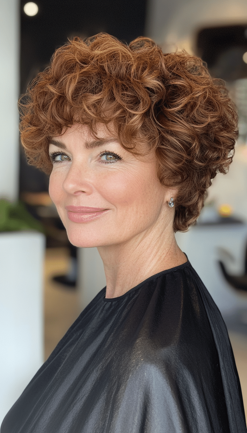 3. Chestnut Curly Crop (Short Haircuts For Women Over 60 With Curly Hair) - Short Haircuts For Women Over 60 With Curly Hair