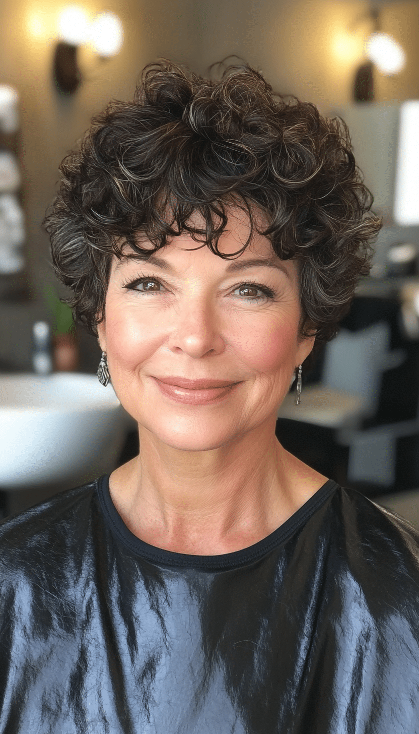 7. Espresso Curly Pixie with Layers (Short Haircuts For Women Over 60 With Curly Hair) - Short Haircuts For Women Over 60 With Curly Hair