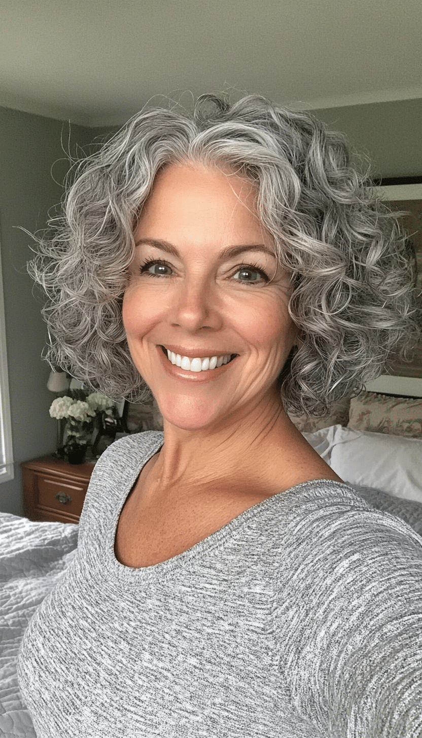 8. Ash Gray Layered Crop (Short Haircuts For Women Over 60 With Curly Hair) - Short Haircuts For Women Over 60 With Curly Hair