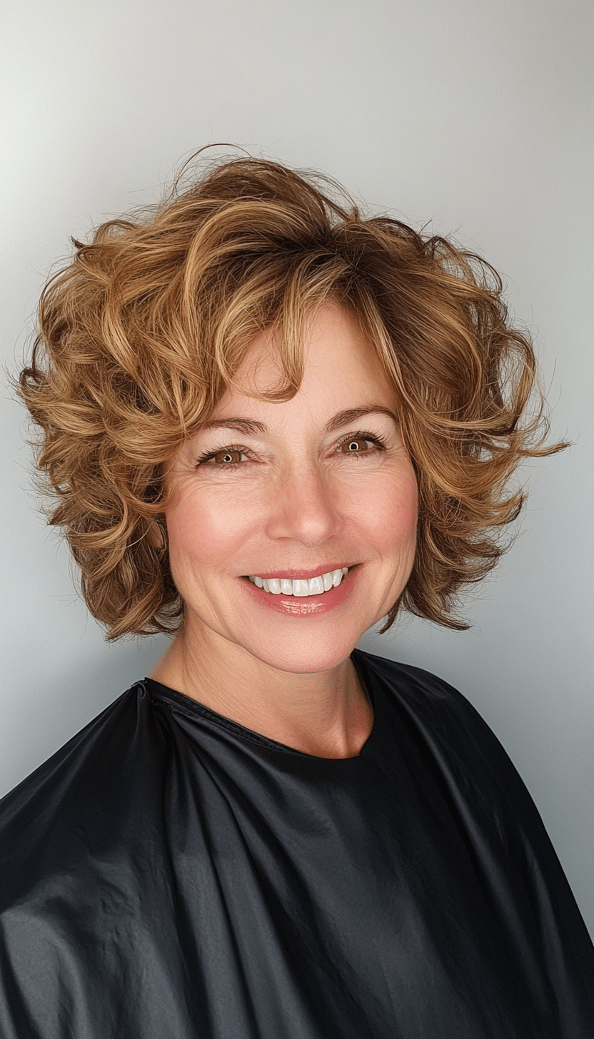 9. Golden Brown Curly Bob (Short Haircuts For Women Over 60 With Curly Hair) - Short Haircuts For Women Over 60 With Curly Hair