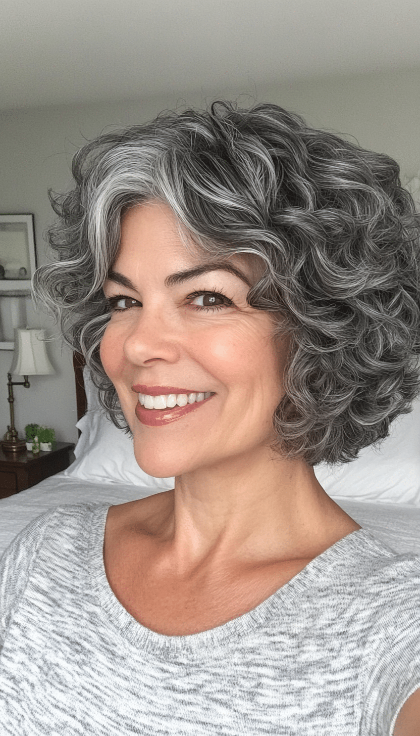 13. Smoky Gray Curly Crop (Short Haircuts For Women Over 60 With Curly Hair) - Short Haircuts For Women Over 60 With Curly Hair