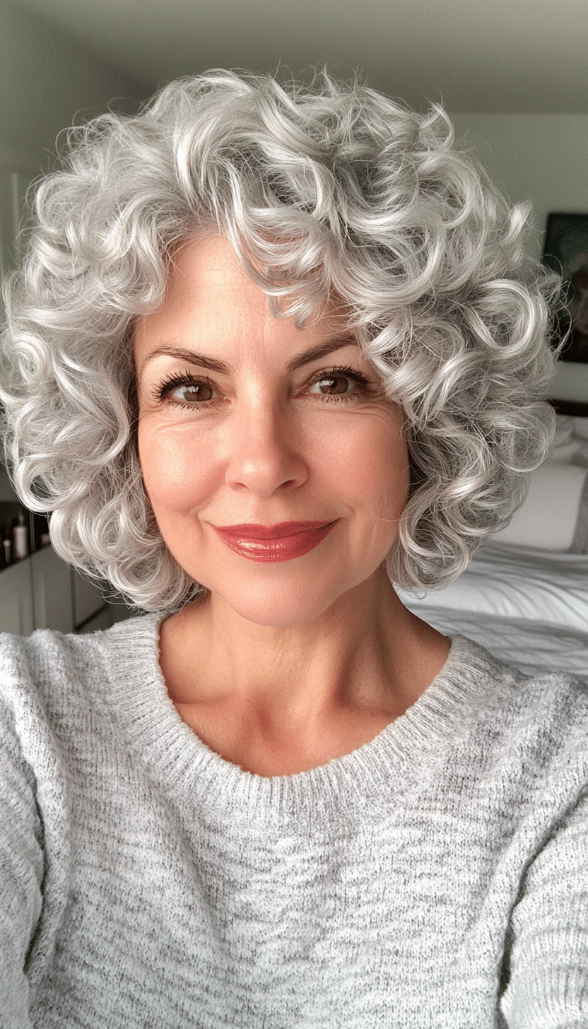 15. Platinum Curly Short Bob (Short Haircuts For Women Over 60 With Curly Hair) - Short Haircuts For Women Over 60 With Curly Hair