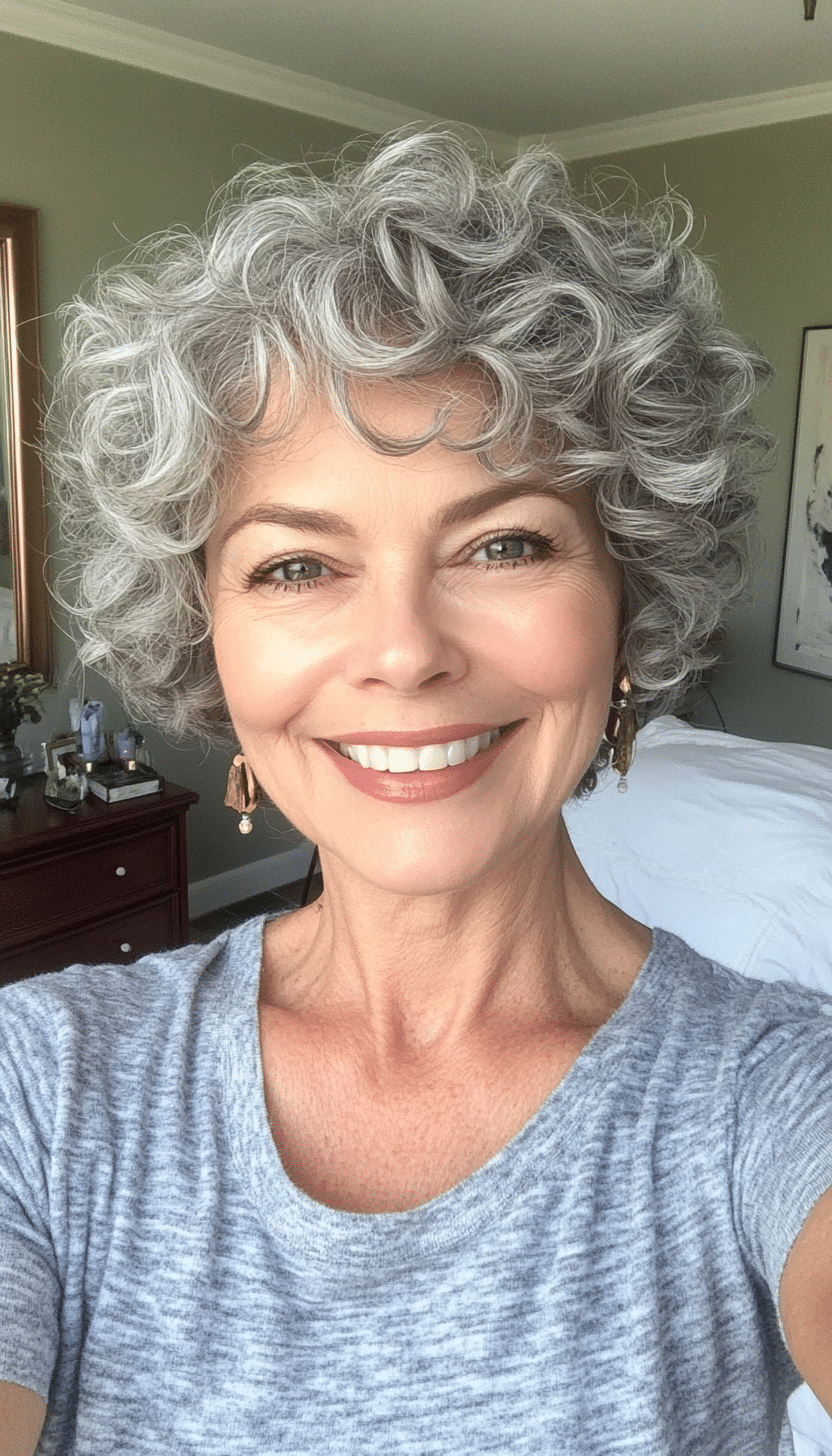17. Soft Gray Curly Pixie (Short Haircuts For Women Over 60 With Curly Hair) - Short Haircuts For Women Over 60 With Curly Hair