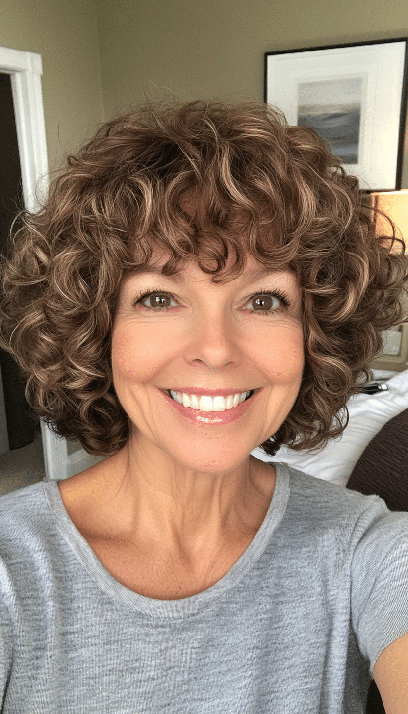 18. Medium Brown Curly Crop (Short Haircuts For Women Over 60 With Curly Hair) - Short Haircuts For Women Over 60 With Curly Hair