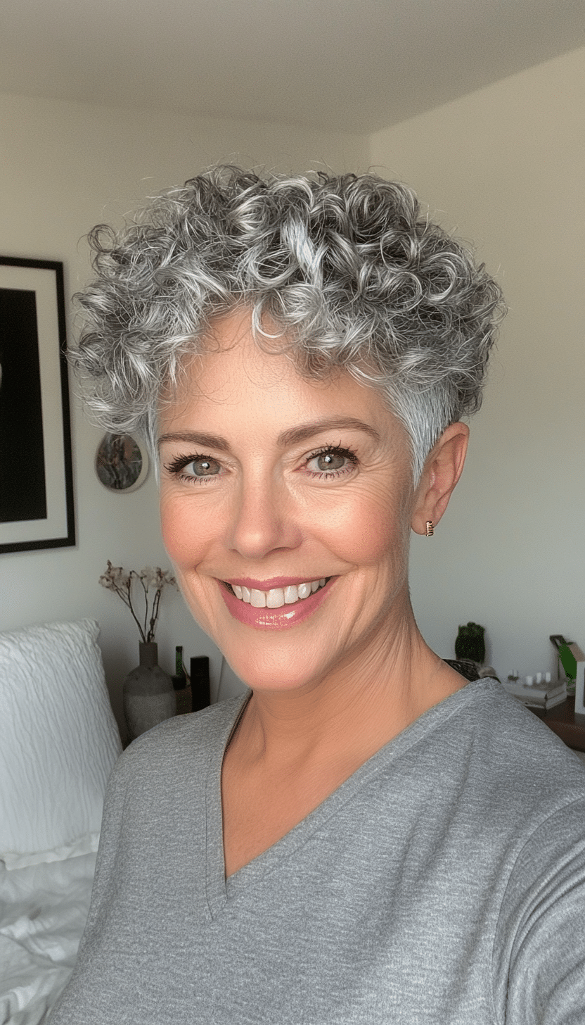 20. Silver Gray Curly Undercut (Short Haircuts For Women Over 60 With Curly Hair) - Short Haircuts For Women Over 60 With Curly Hair