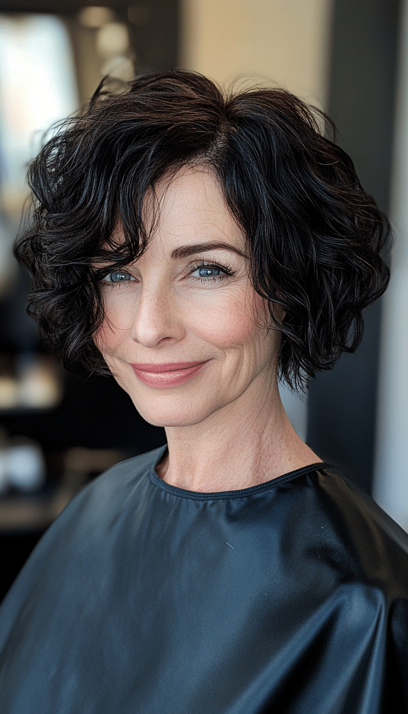22. Jet Black Short Layered Bob (Short Haircuts For Women Over 60 With Curly Hair) - Short Haircuts For Women Over 60 With Curly Hair