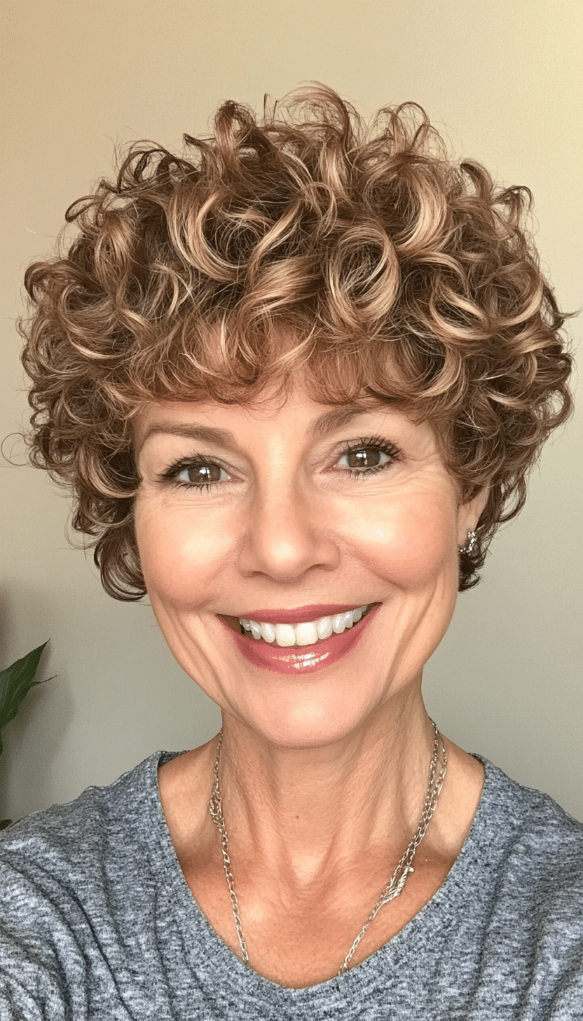 25. Caramel Short Curly Layers (Short Haircuts For Women Over 60 With Curly Hair) - Short Haircuts For Women Over 60 With Curly Hair