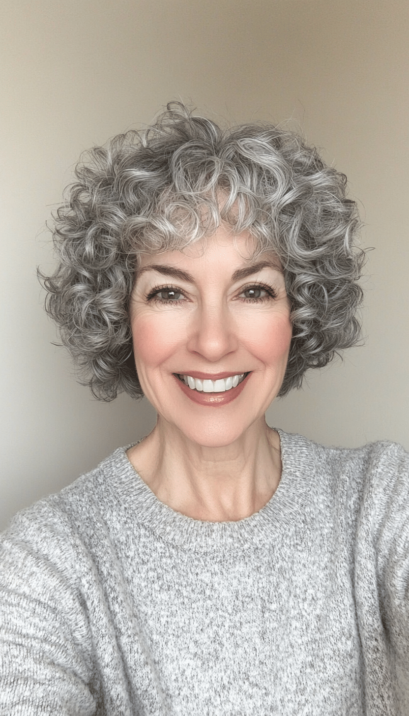 27. Pearl Gray Short Curly Bob (Short Haircuts For Women Over 60 With Curly Hair) - Short Haircuts For Women Over 60 With Curly Hair