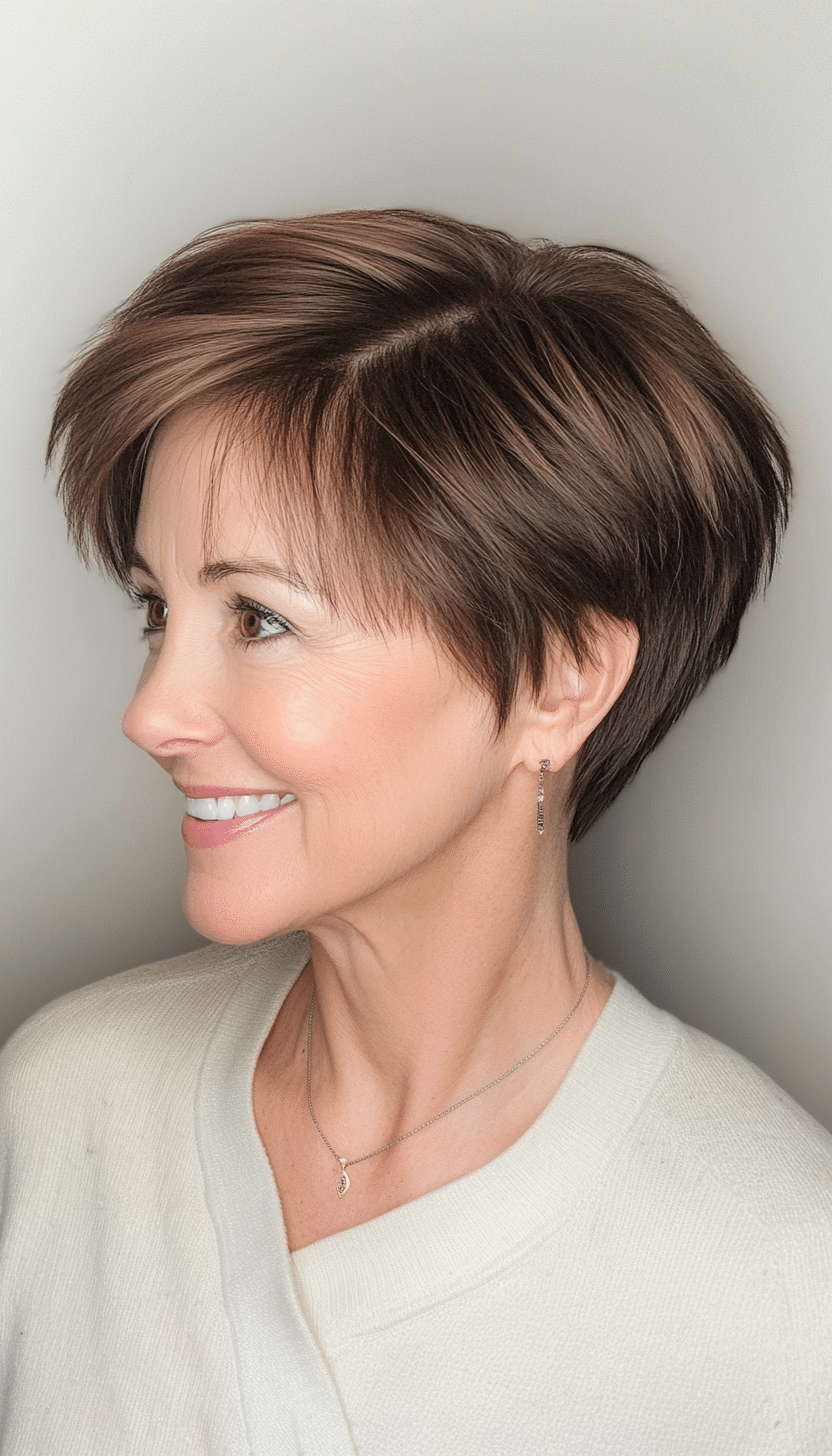 5. Rich Brunette Tapered Pixie (Short Layered Hairstyles For Women Over 60) - Short Layered Hairstyles For Women Over 60