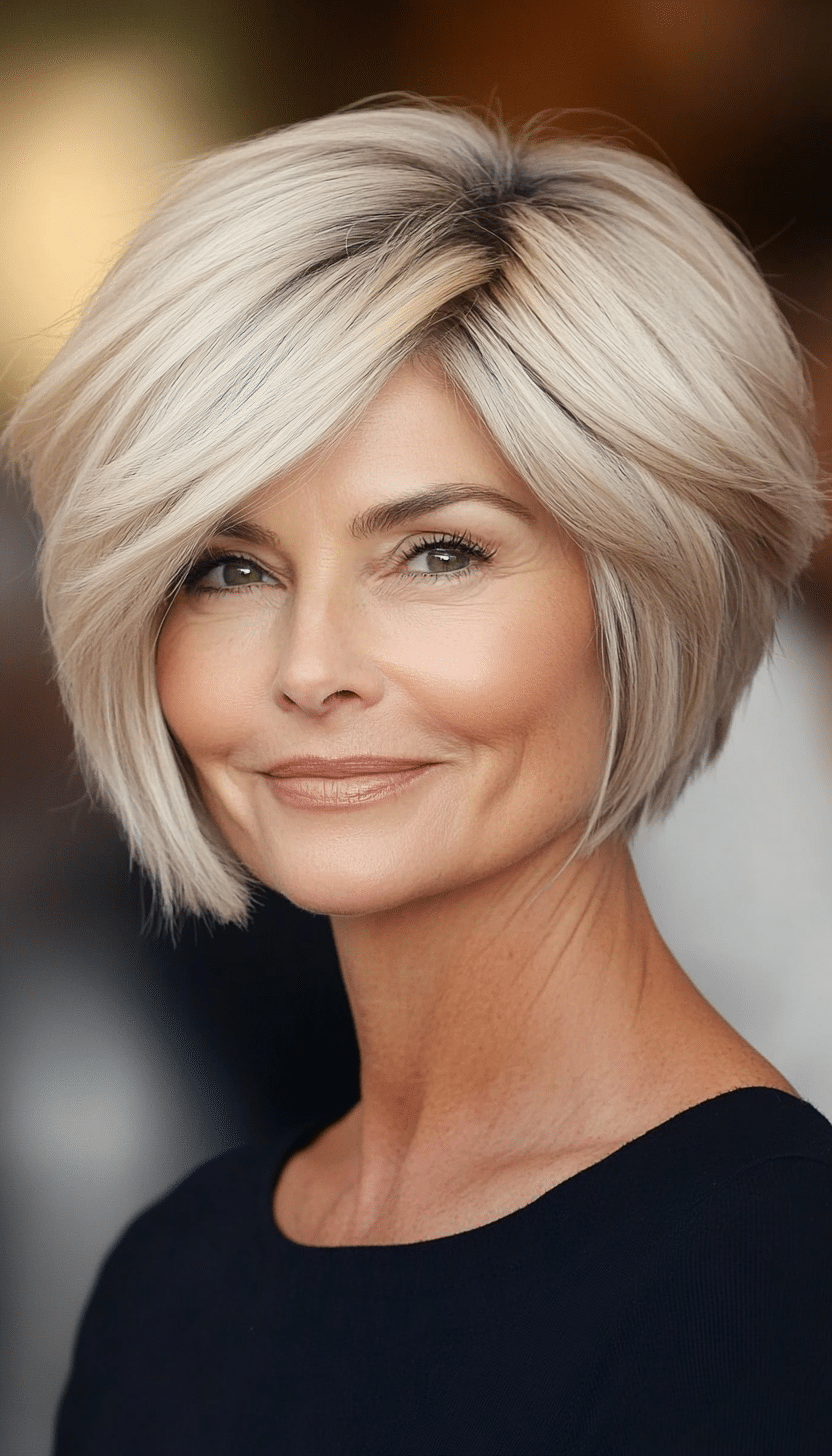 6. Ash Blonde Layered Bob (Short Layered Hairstyles For Women Over 60) - Short Layered Hairstyles For Women Over 60