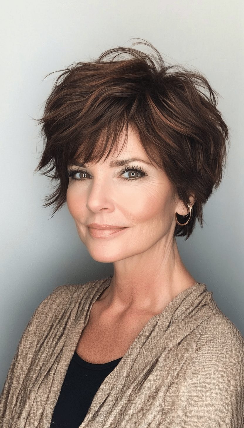 7. Chocolate Brown Textured Crop (Short Layered Hairstyles For Women Over 60) - Short Layered Hairstyles For Women Over 60