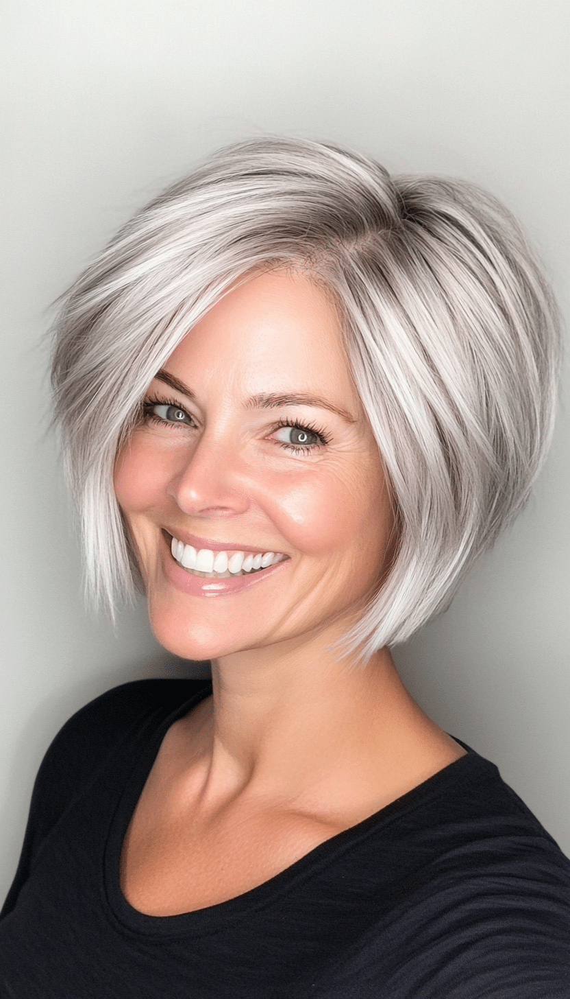 8. Platinum Gray Short Layers (Short Layered Hairstyles For Women Over 60) - Short Layered Hairstyles For Women Over 60
