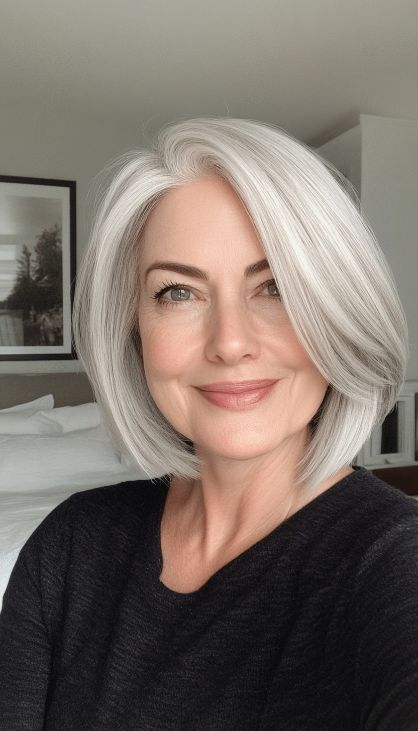 12. White Gray Graduated Bob (Short Layered Hairstyles For Women Over 60) - Short Layered Hairstyles For Women Over 60