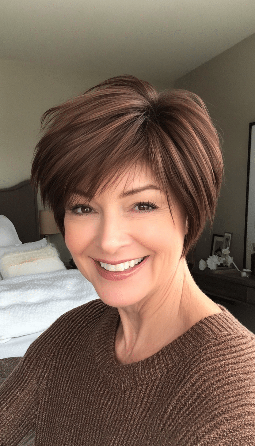 15. Espresso Brown Cropped Shag (Short Layered Hairstyles For Women Over 60) - Short Layered Hairstyles For Women Over 60