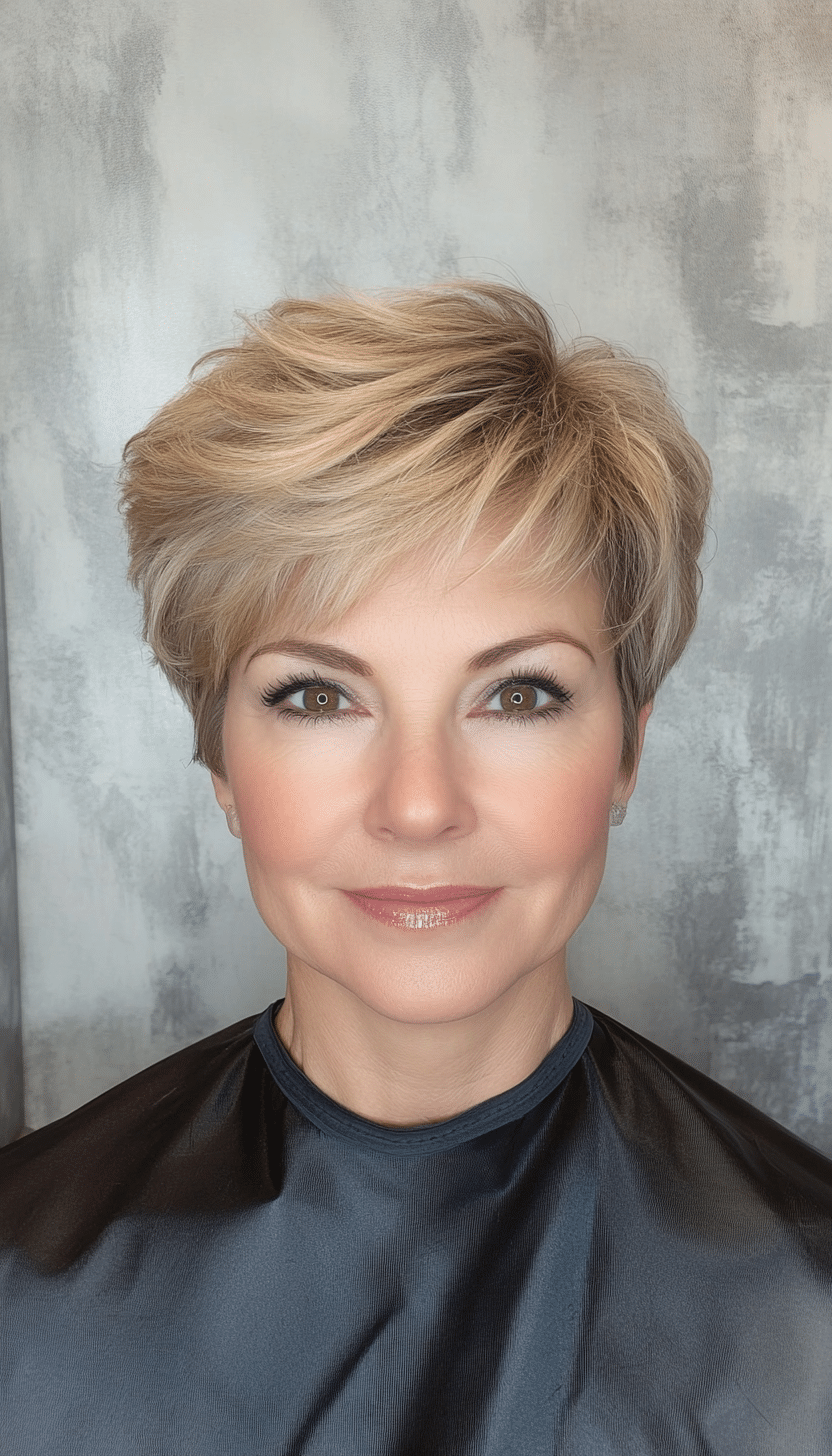 17. Sandy Blonde Layered Pixie (Short Layered Hairstyles For Women Over 60) - Short Layered Hairstyles For Women Over 60