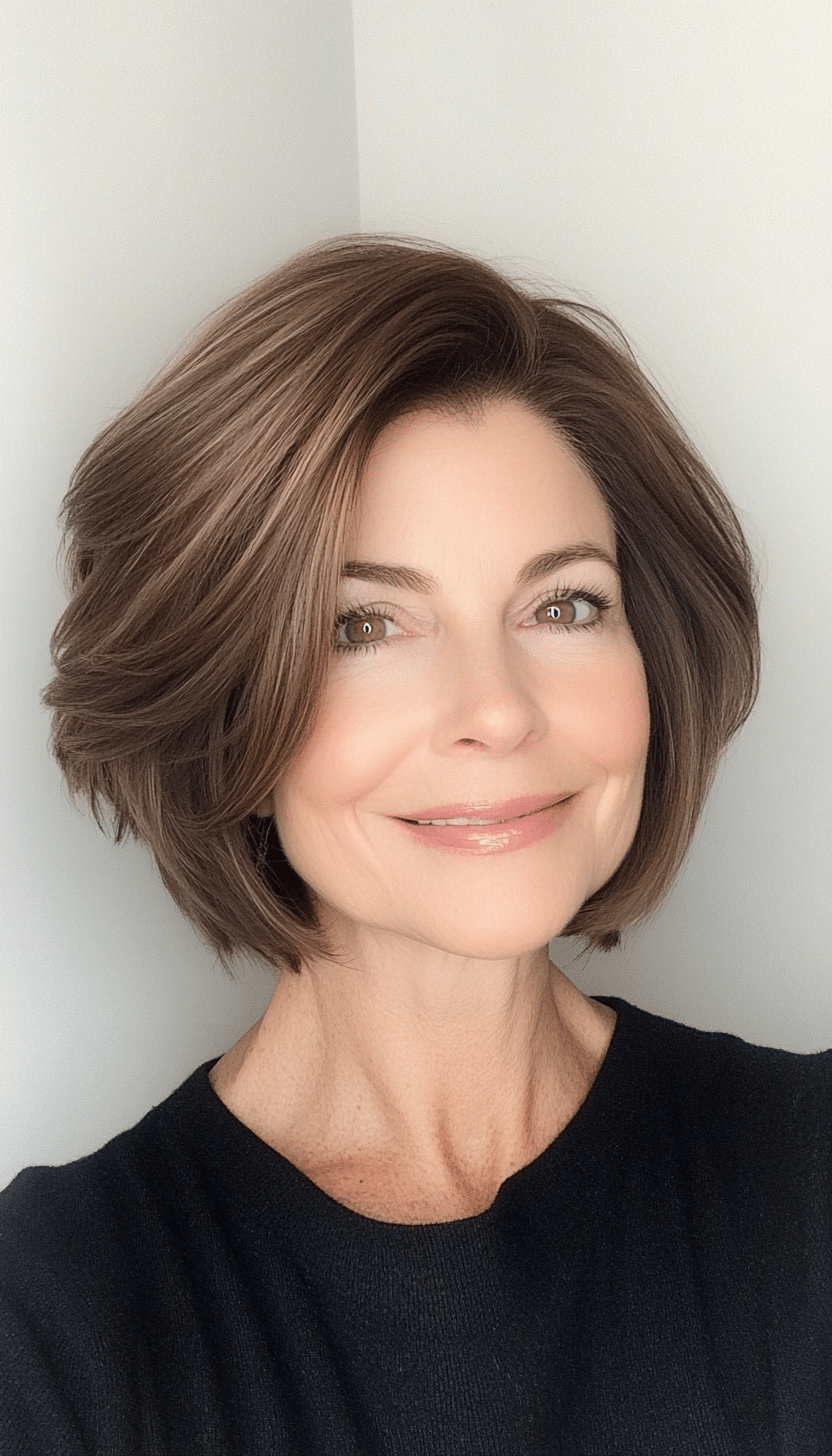 18. Medium Brown Rounded Layers (Short Layered Hairstyles For Women Over 60) - Short Layered Hairstyles For Women Over 60