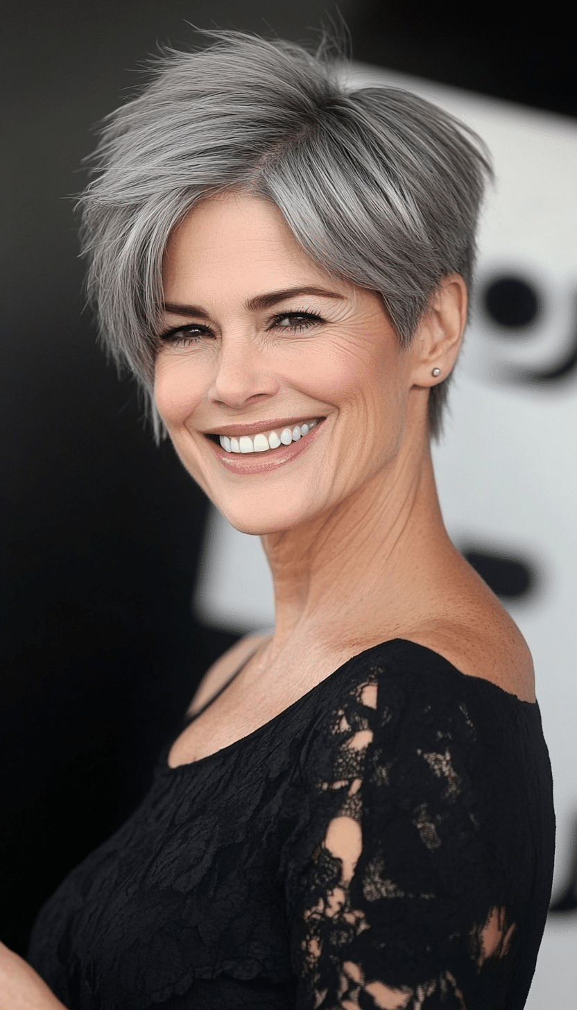 20. Smoky Gray Layered Crop (Short Layered Hairstyles For Women Over 60) - Short Layered Hairstyles For Women Over 60