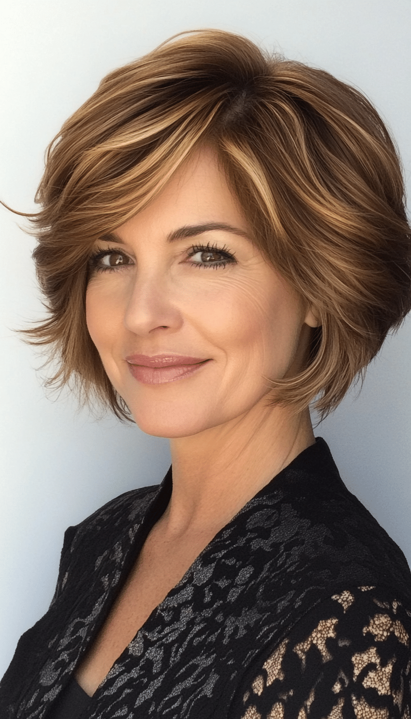 23. Golden Brown Short Layers (Short Layered Hairstyles For Women Over 60) - Short Layered Hairstyles For Women Over 60