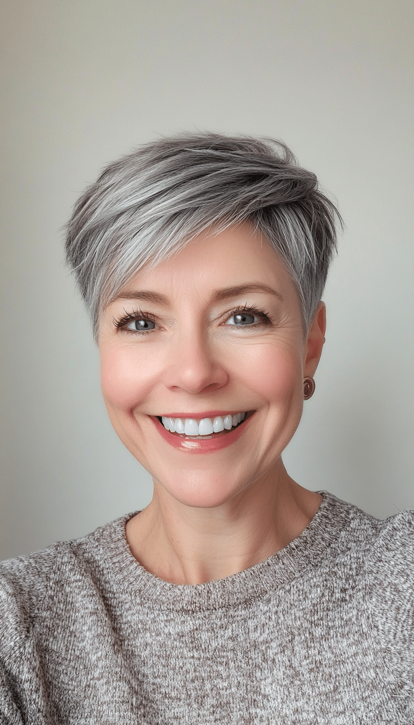 26. Slate Gray Pixie with Short Layers (Short Layered Hairstyles For Women Over 60) - Short Layered Hairstyles For Women Over 60
