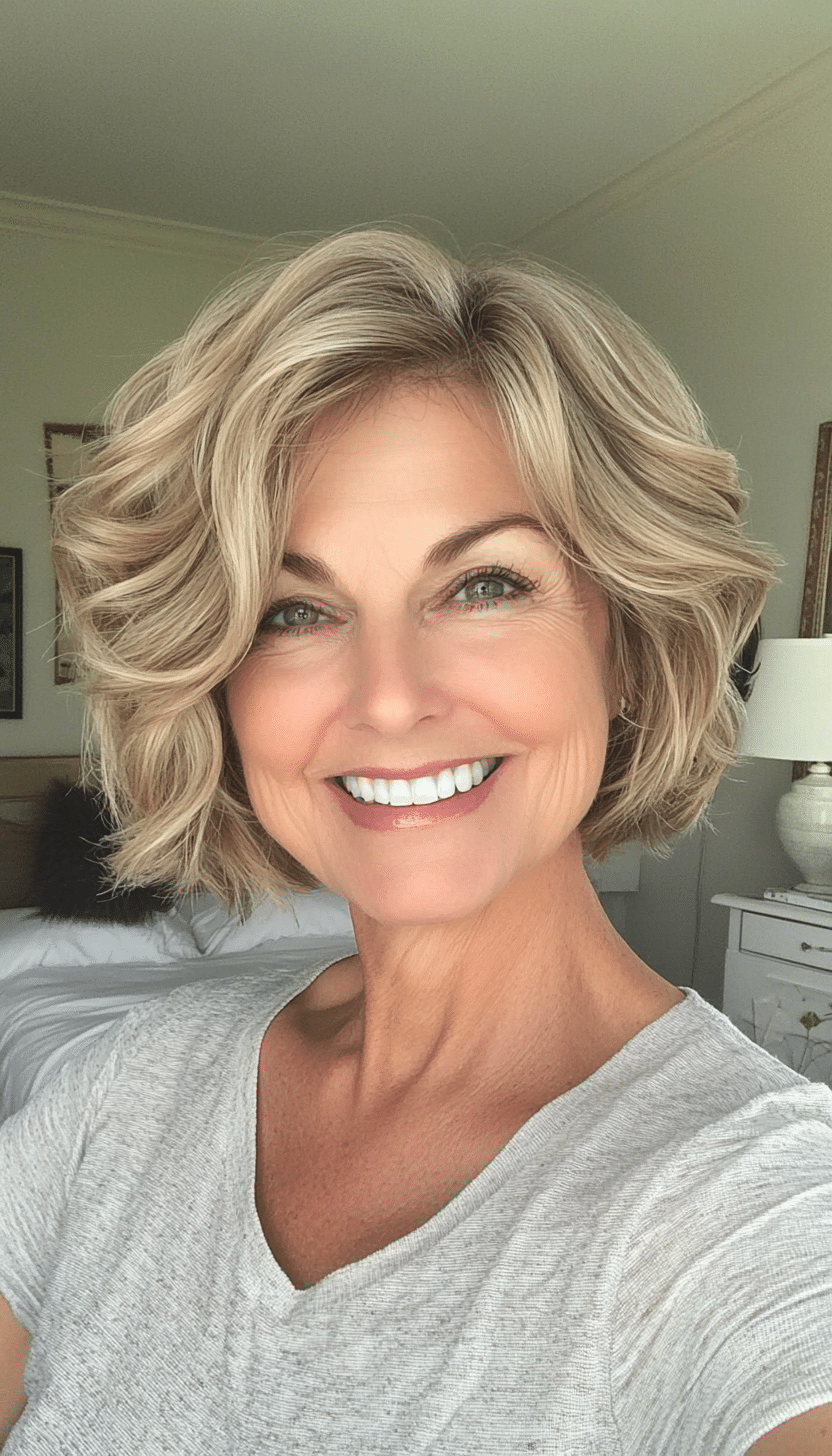 27. Natural Blonde Wavy Layers (Short Layered Hairstyles For Women Over 60) - Short Layered Hairstyles For Women Over 60