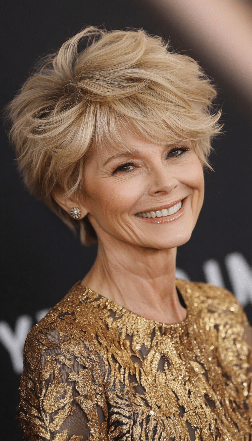 5. Golden Beige Feathered Pixie (Shorter Hairstyles For Older Women) - Shorter Hairstyles For Older Women