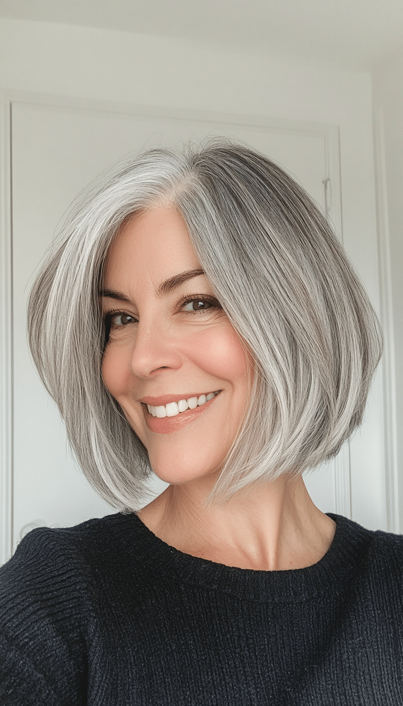 9. Natural Gray Short Bob (Shorter Hairstyles For Older Women) - Shorter Hairstyles For Older Women