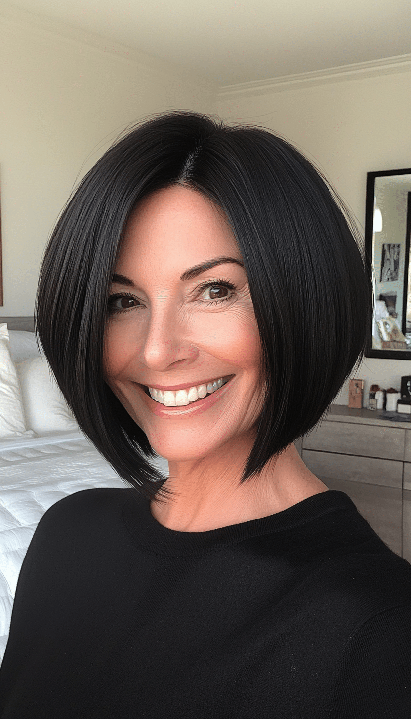 14. Classic Black Sleek Bob (Shorter Hairstyles For Older Women) - Shorter Hairstyles For Older Women