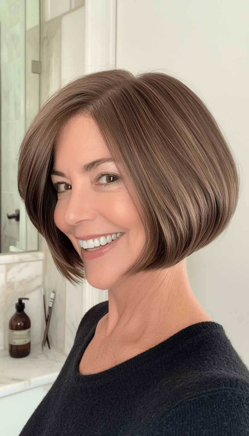 16. Medium Brown Rounded Bob (Shorter Hairstyles For Older Women) - Shorter Hairstyles For Older Women