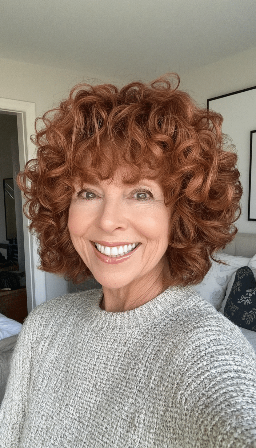 19. Light Chestnut Curly Bob (Shorter Hairstyles For Older Women) - Shorter Hairstyles For Older Women