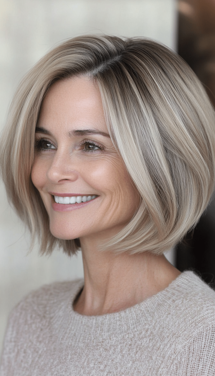 22. Beige Blonde Graduated Bob (Shorter Hairstyles For Older Women) - Shorter Hairstyles For Older Women