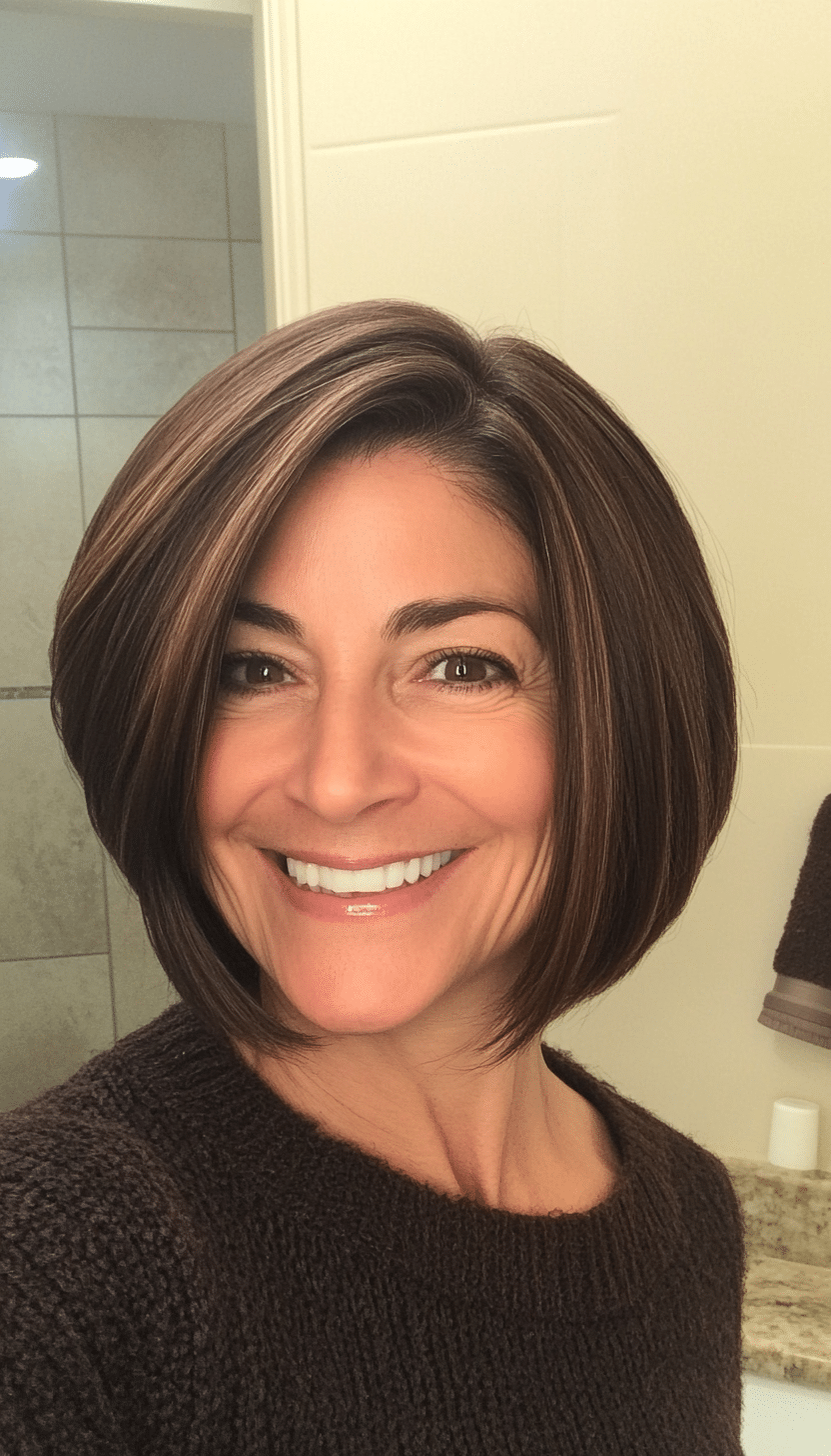 2. Classic Brunette Bob (Cool Hairstyles For Older Women) - Cool Hairstyles For Older Women