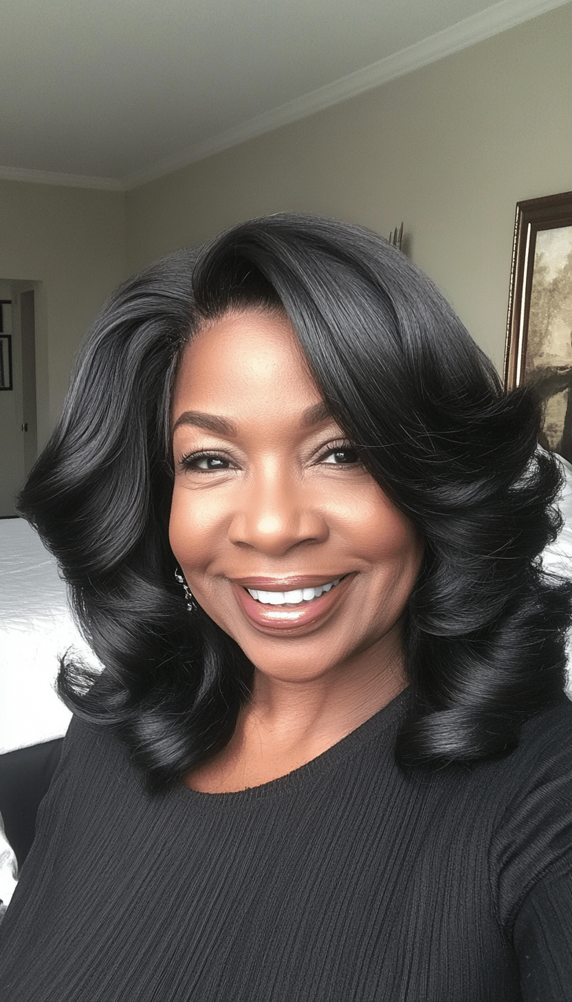 4. Elegant Ebony Waves (Cool Hairstyles For Older Women) - Cool Hairstyles For Older Women