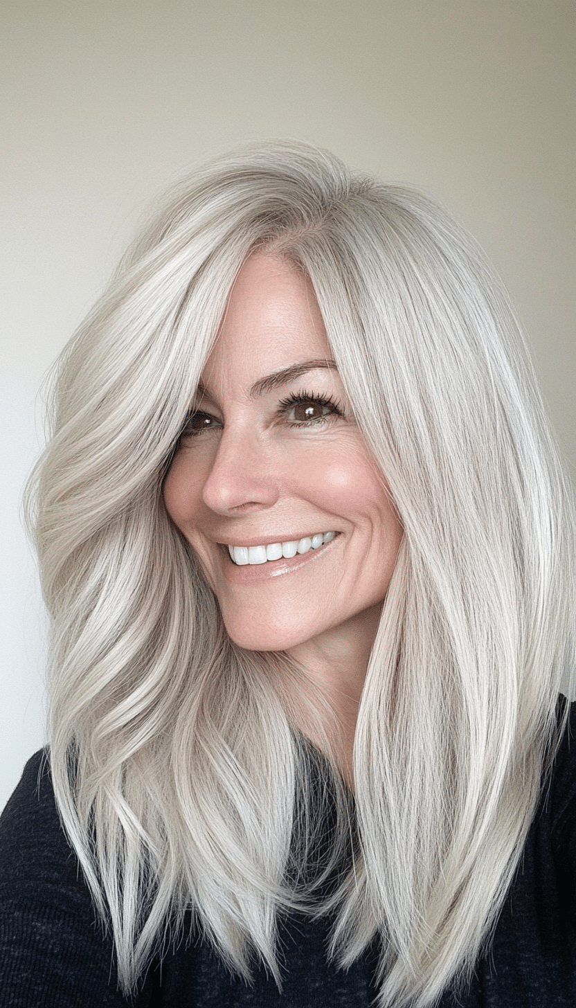 12. Platinum Blonde Layering (Cool Hairstyles For Older Women) - Cool Hairstyles For Older Women