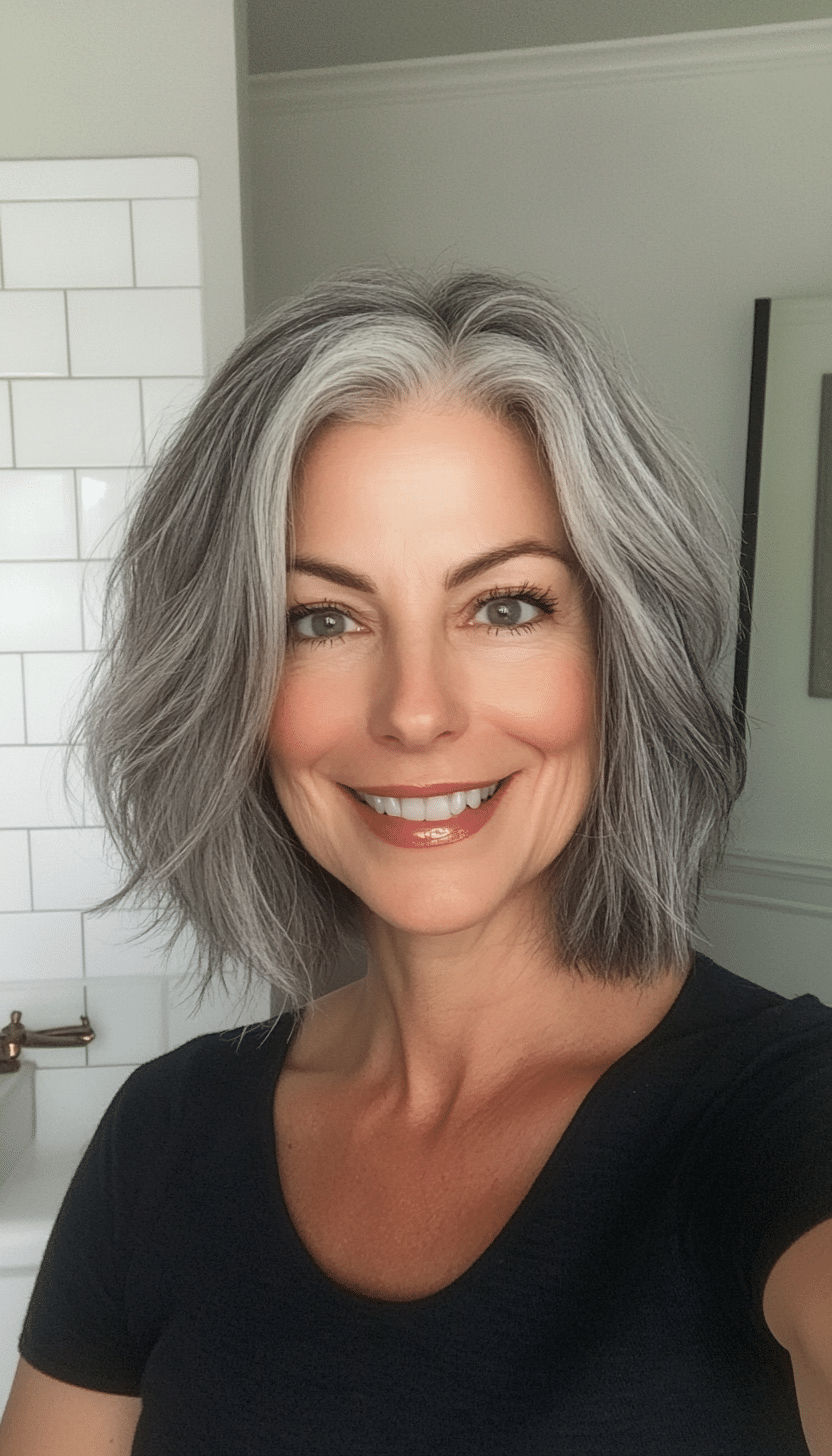 15. Peppered Charcoal Bob (Cool Hairstyles For Older Women) - Cool Hairstyles For Older Women