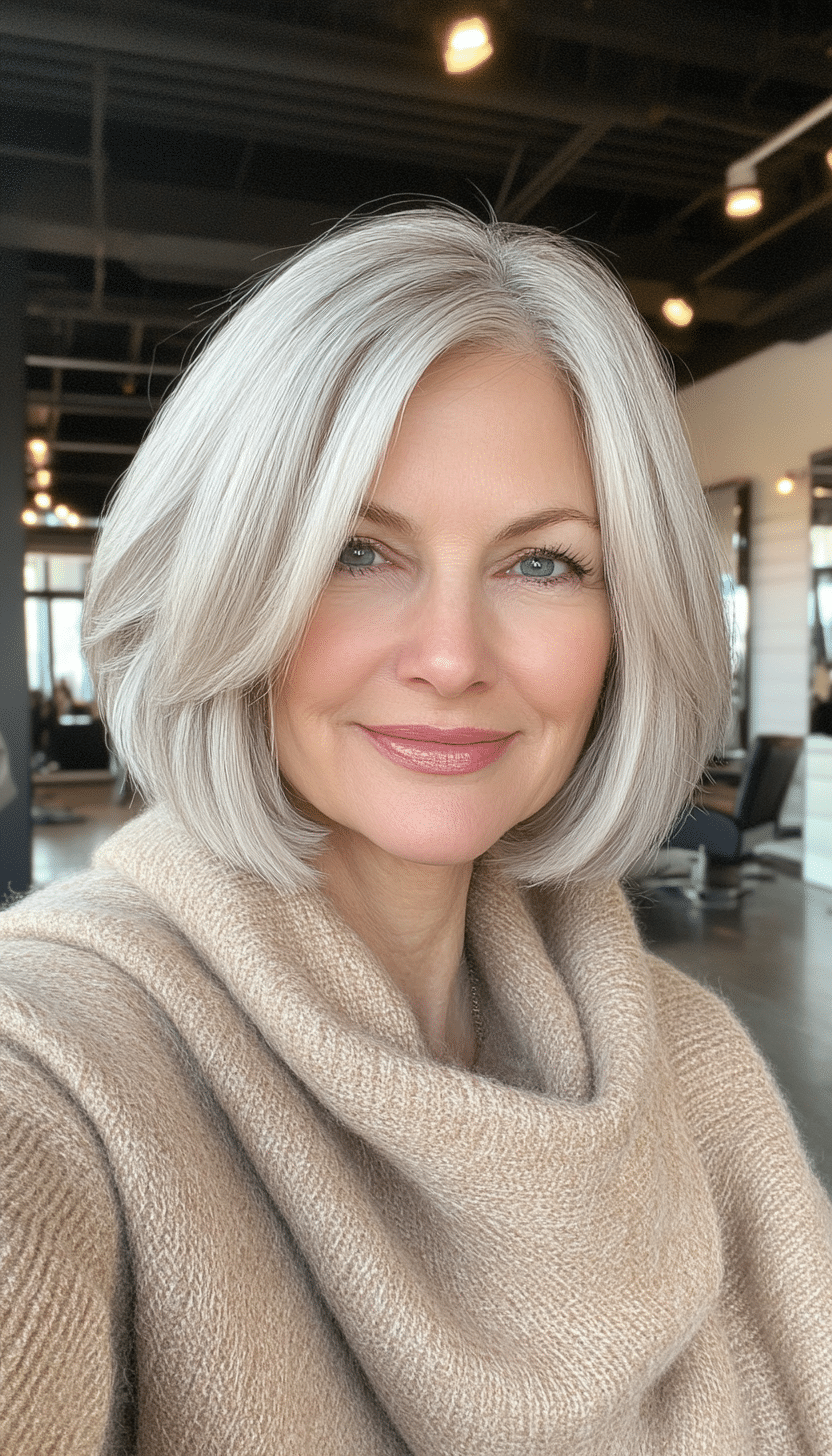 23. Icy Blonde Sharp Bob (Cool Hairstyles For Older Women) - Cool Hairstyles For Older Women